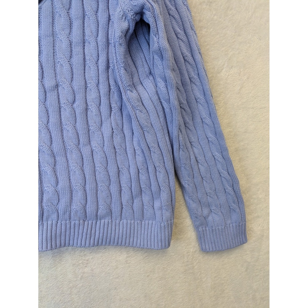 Lands End Women's Size L Blue V-Neck Varsity Stripe Sweater Cotton Cable Knit‎ - Picture 5 of 8